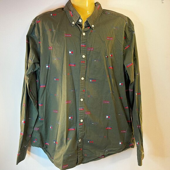 Tommy Hilfiger Men's Olive Green Slim Fit Button Down Shirt - Size XL - Picture 1 of 5